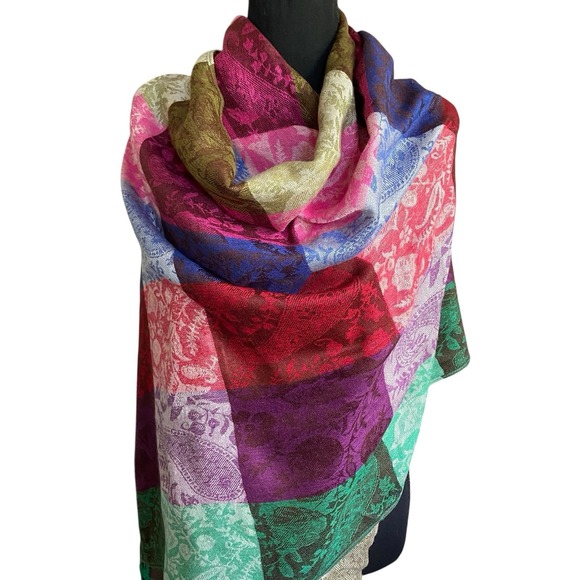 The Unbranded Brand Accessories - Wrapping Scarf Multicolor Pashmina Silk 72x27" Patchwork Pattern Soft Ethnic